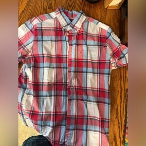 Tommy Hilfiger Kids Red and Blue Plaid Button Down Shirt